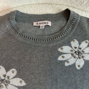 Nanette Lepore Gray Embellished Short Sleeve Sweater